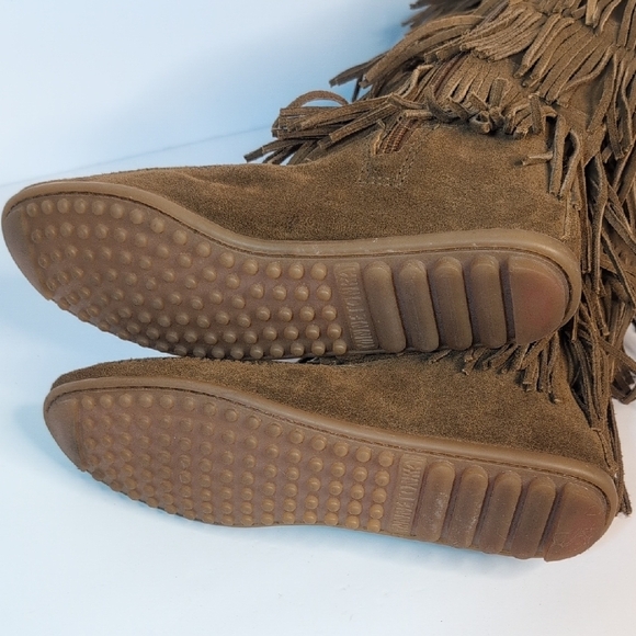 Minnetonka Suede Brown Leather 5 Layer Fringe Boots Size 9 - Picture 10 of 14